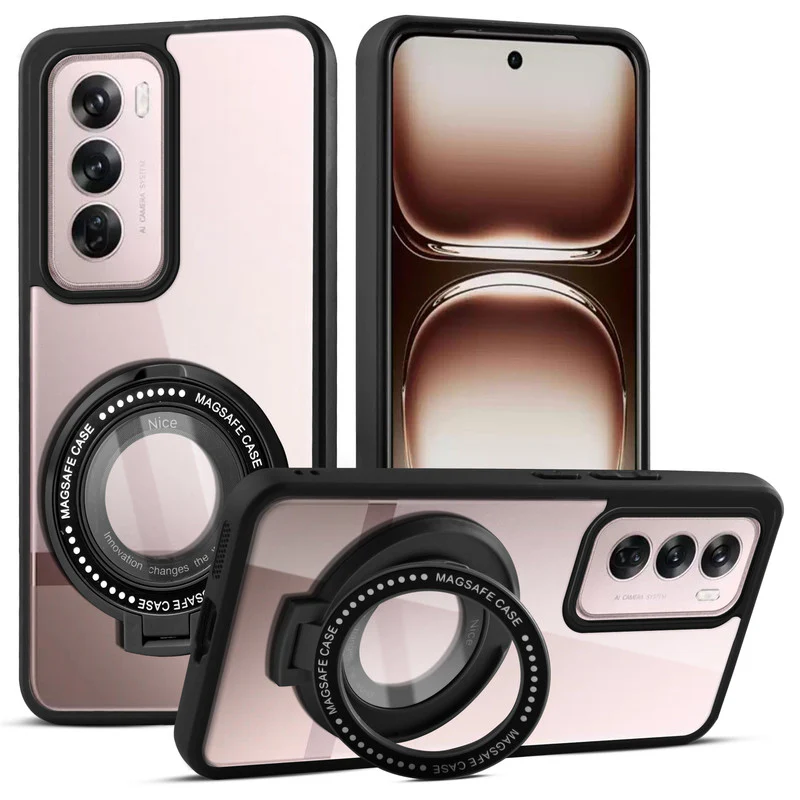 Soft Frame Clear Case Ring Holder Kickstand For Oppo Reno 12 Pro 5G