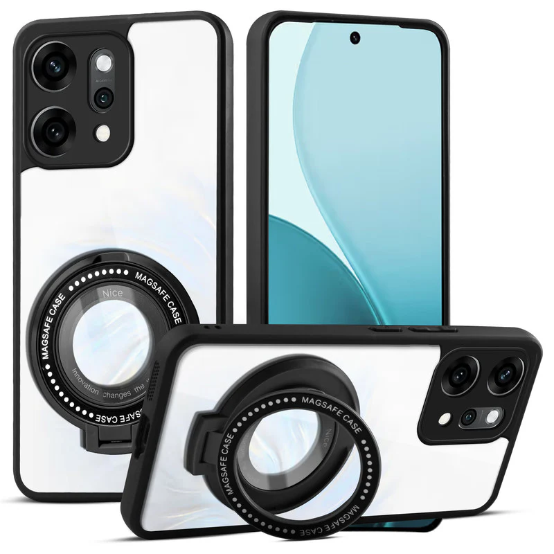 Soft Frame Clear Case Ring Holder Kickstand For Oppo Reno 14 Pro 5G