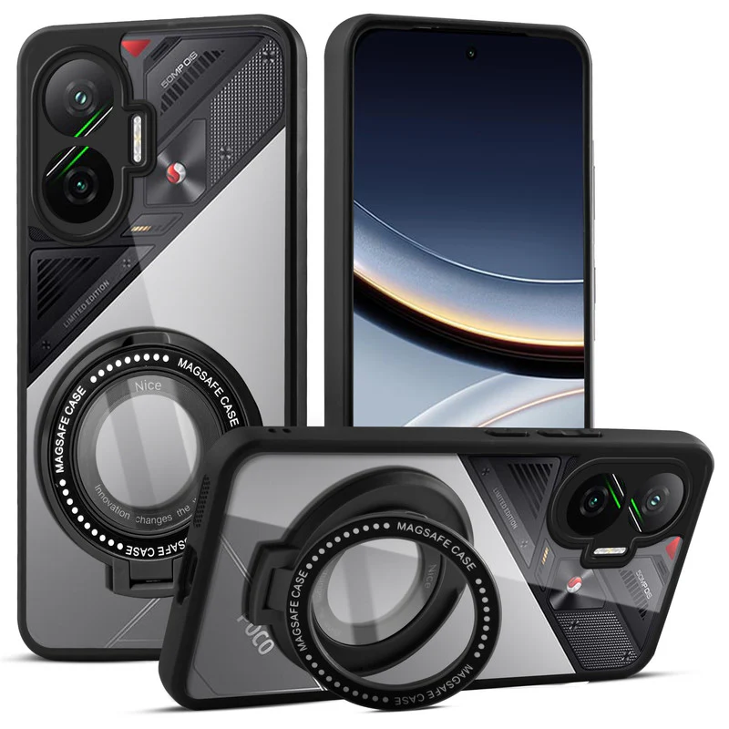Soft Frame Clear Case Ring Holder Kickstand For Poco F7 5G