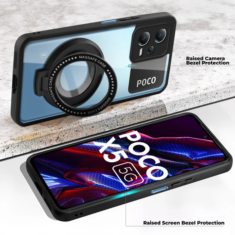 Soft Frame Clear Case Ring Holder Kickstand For Poco X5 5G - Image 3