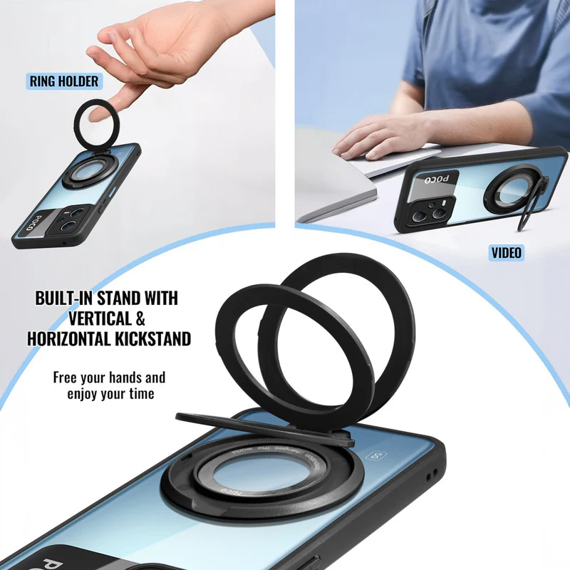 Soft Frame Clear Case Ring Holder Kickstand For Poco X5 5G - Image 4