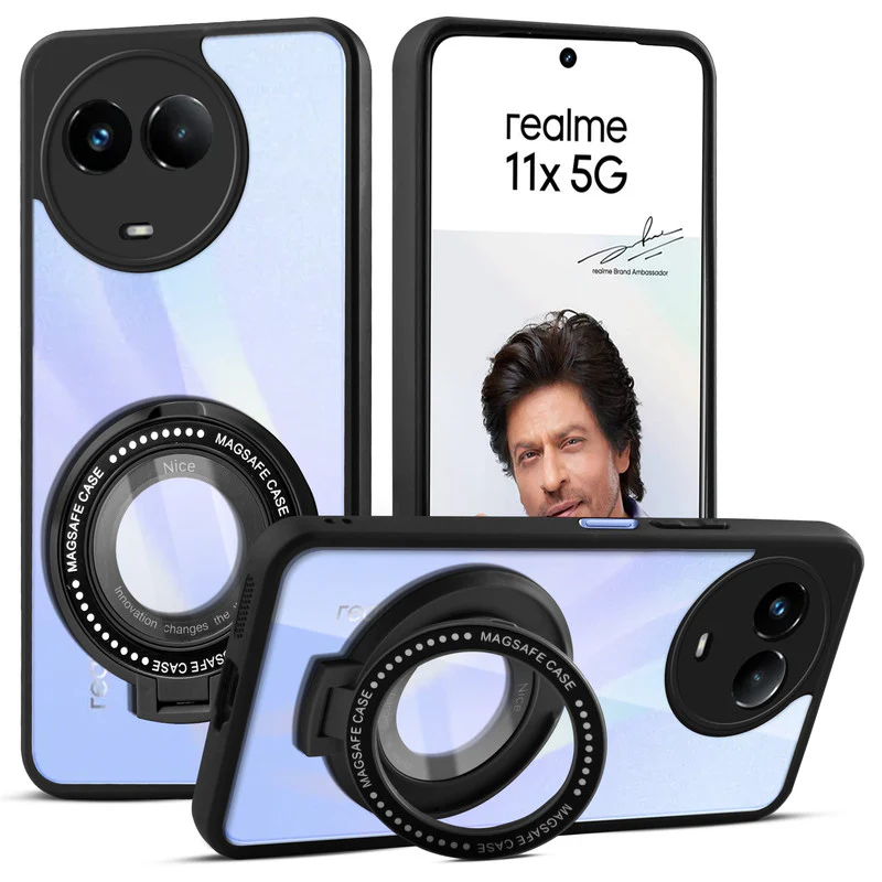 Soft Frame Clear Case Ring Holder Kickstand For Realme 11x 5G