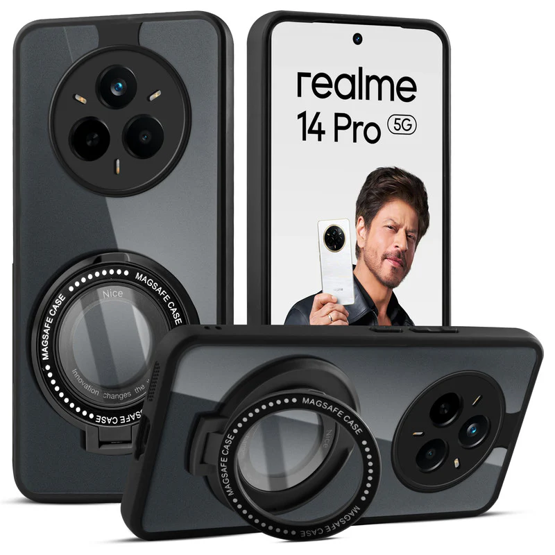 Soft Frame Clear Case Ring Holder Kickstand For Realme 14 Pro 5G