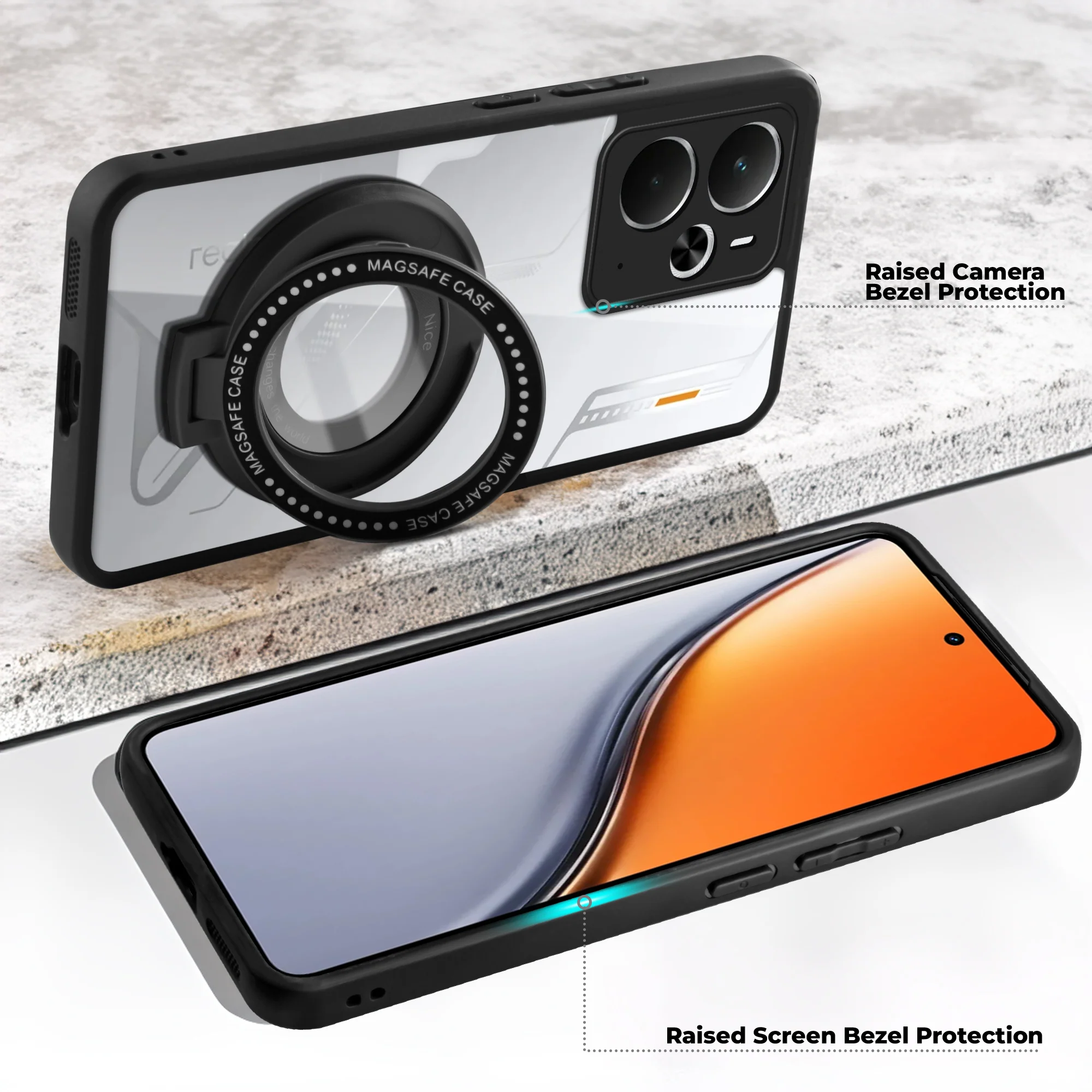 Soft Frame Clear Case Ring Holder Kickstand For Realme 14T 5G - Image 3