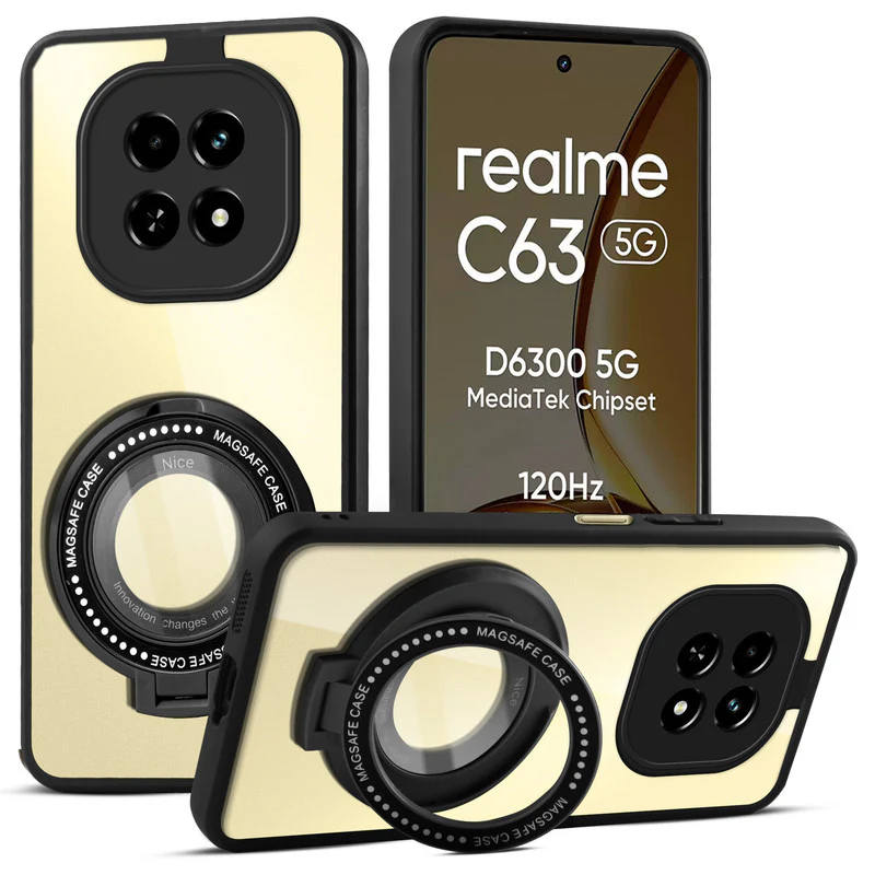 Soft Frame Clear Case Ring Holder Kickstand For Realme C63 5G