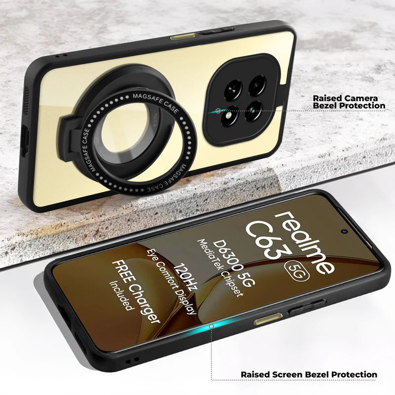 Soft Frame Clear Case Ring Holder Kickstand For Realme C63 5G - Image 3