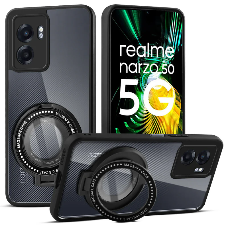 Soft Frame Clear Case Ring Holder Kickstand For Realme Narzo 50 5G