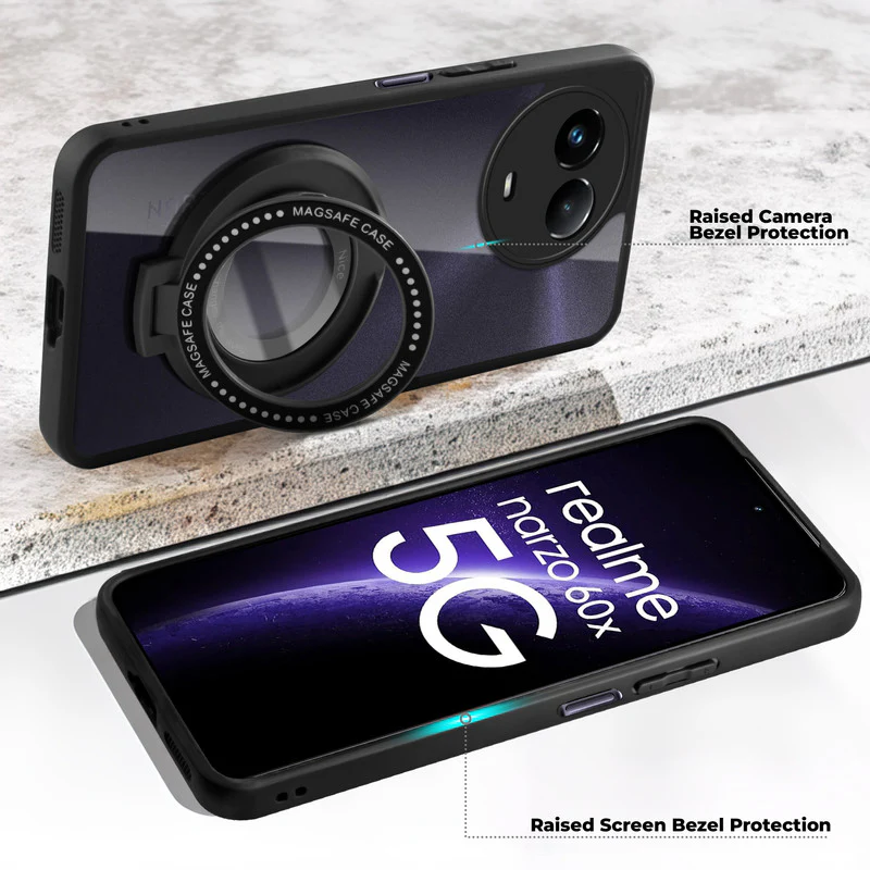 Soft Frame Clear Case Ring Holder Kickstand For Realme Narzo 60x 5G - Image 3