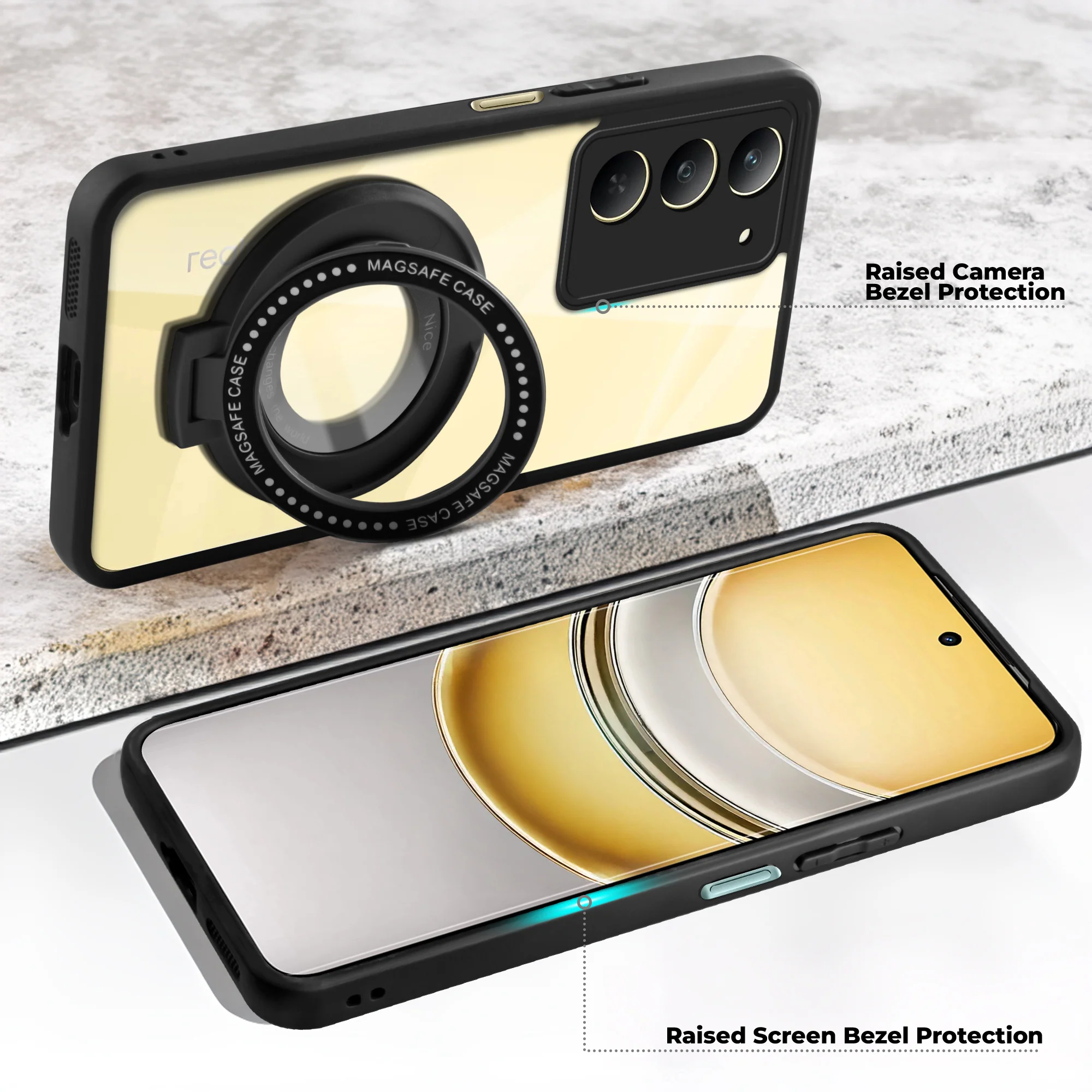 Soft Frame Clear Case Ring Holder Kickstand For Realme Narzo 80x 5G - Image 3