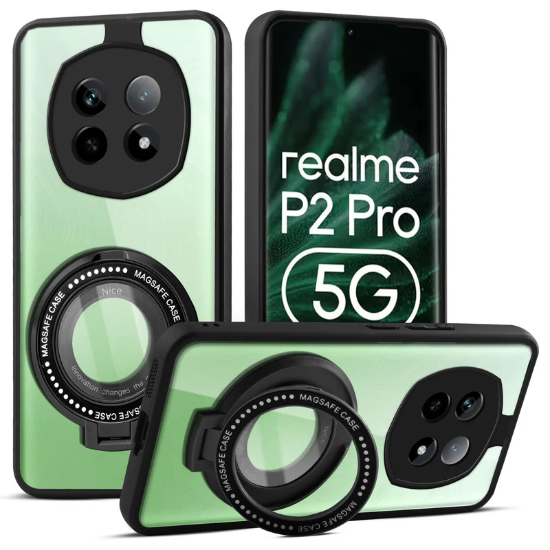 Soft Frame Clear Case Ring Holder Kickstand For Realme P2 Pro 5G