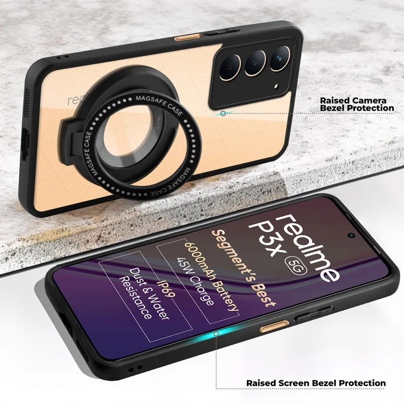 Soft Frame Clear Case Ring Holder Kickstand For Realme P3x 5G - Image 3