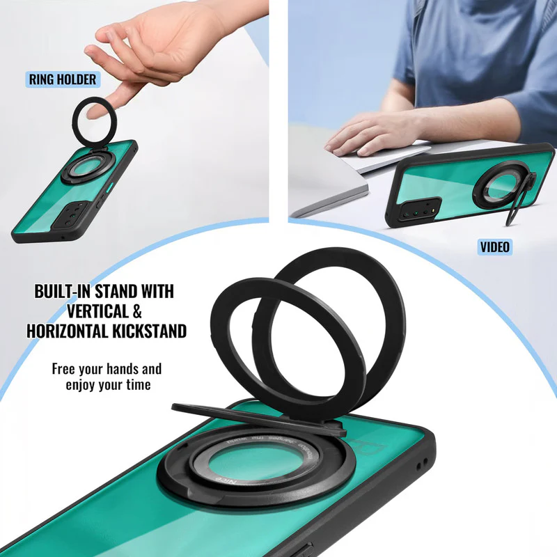 Soft Frame Clear Case Ring Holder Kickstand For Redmi 9T - Image 4