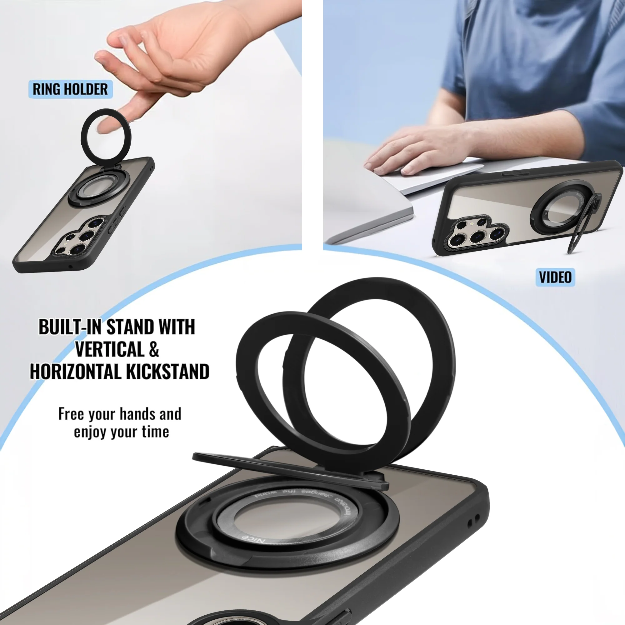Soft Frame Clear Case Ring Holder Kickstand Case For Samsung S24 Ultra 5G - Image 4