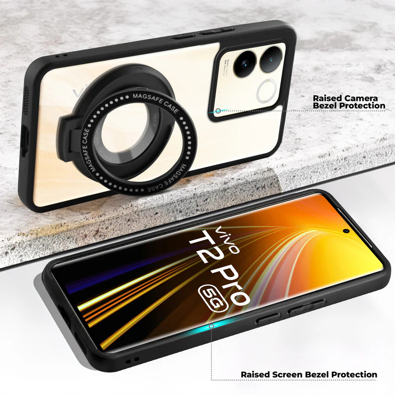 Soft Frame Clear Case Ring Holder Kickstand For Vivo T2 Pro 5G - Image 3