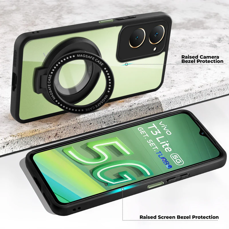Soft Frame Clear Case Ring Holder Kickstand For Vivo T3 lite 5G - Image 3