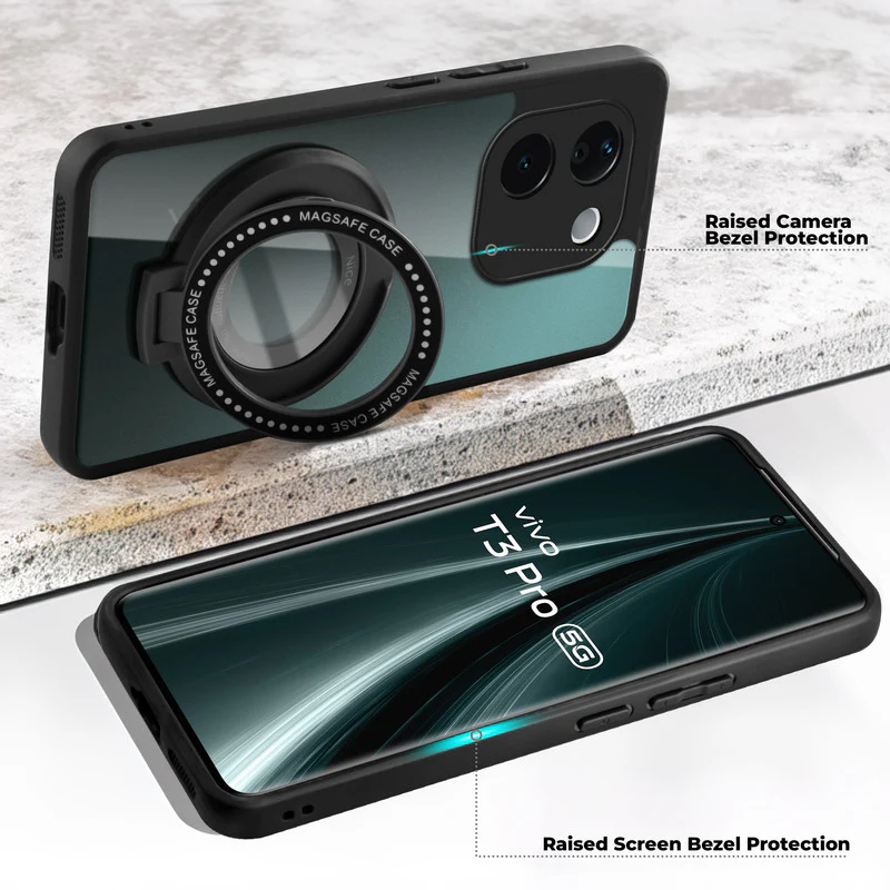Soft Frame Clear Case Ring Holder Kickstand For Vivo T3 Pro 5G - Image 3
