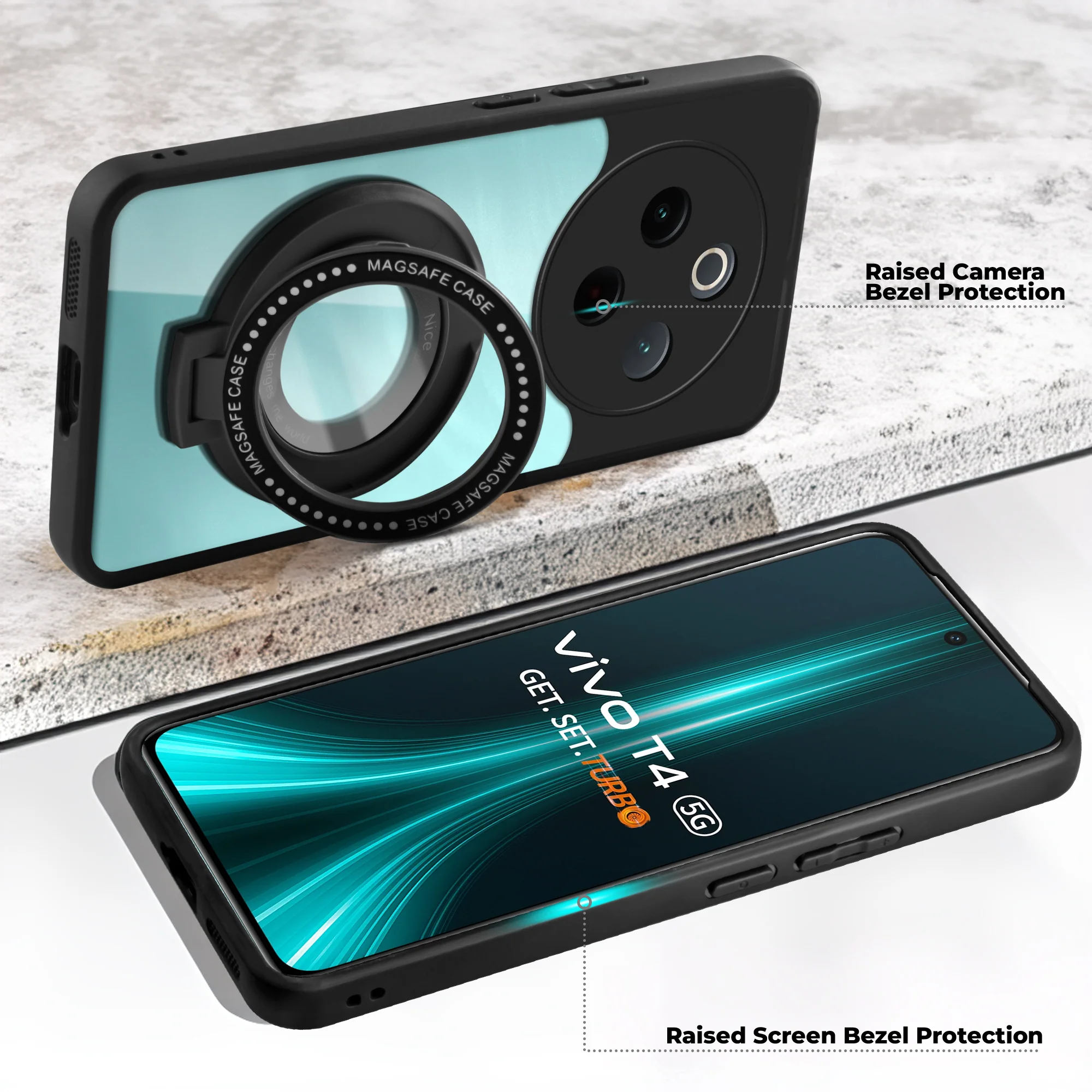 Soft Frame Clear Case Ring Holder Kickstand For Vivo T4 5G - Image 3