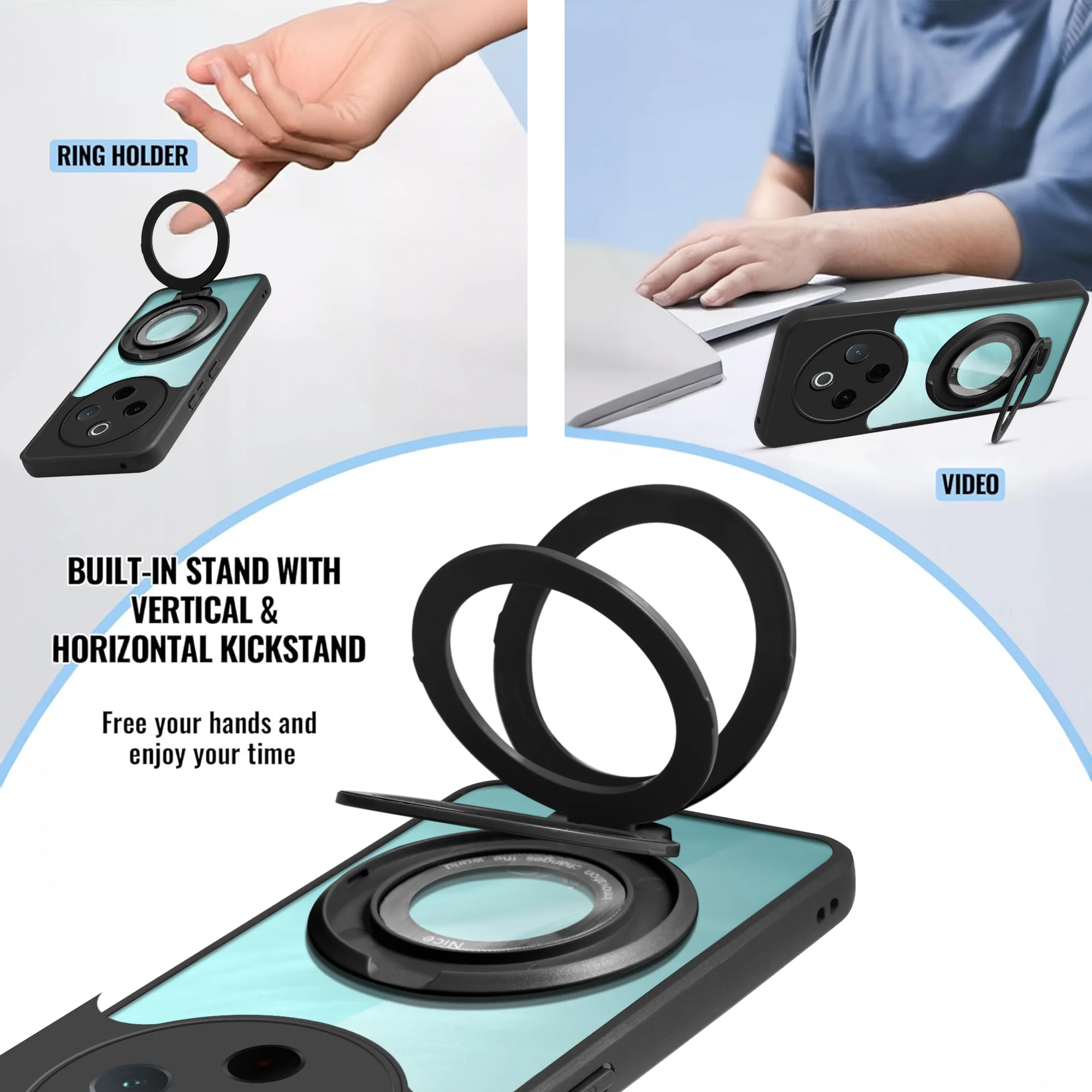 Soft Frame Clear Case Ring Holder Kickstand For Vivo T4 5G - Image 4