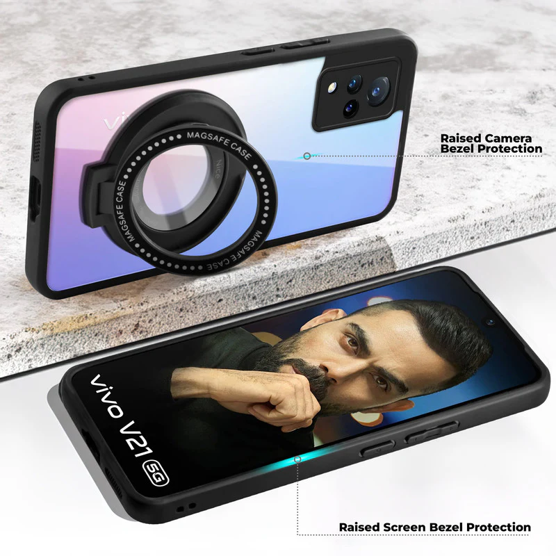 Soft Frame Clear Case Ring Holder Kickstand For Vivo V21 - Image 3