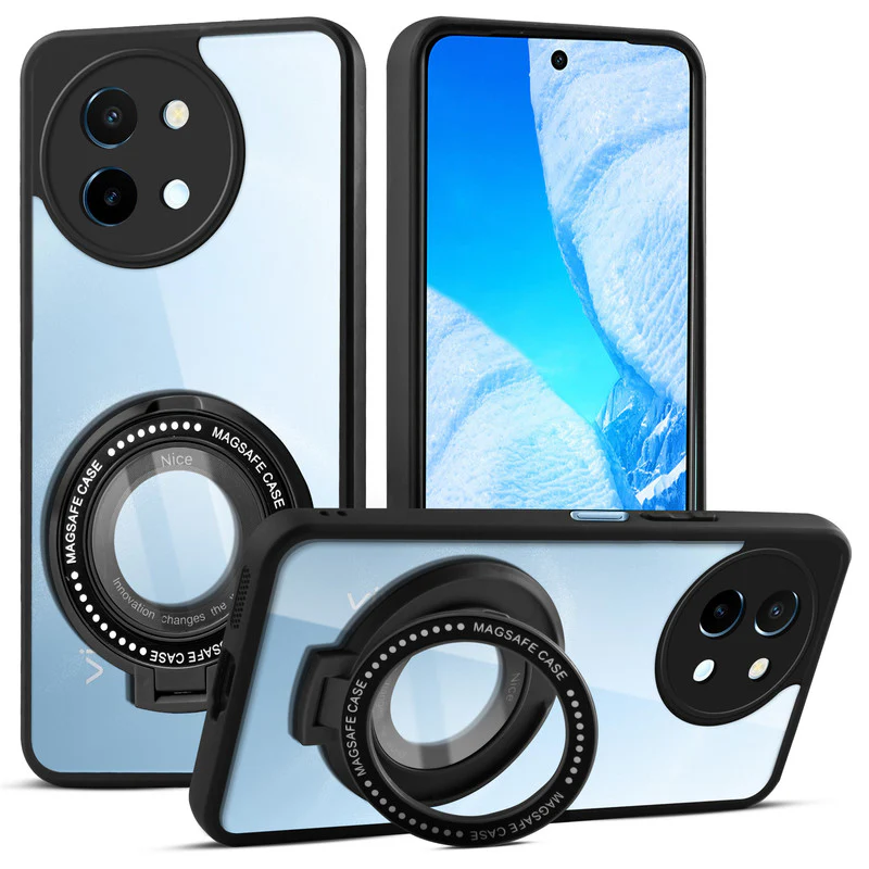 Soft Frame Clear Case Ring Holder Kickstand For Vivo Y58 5G