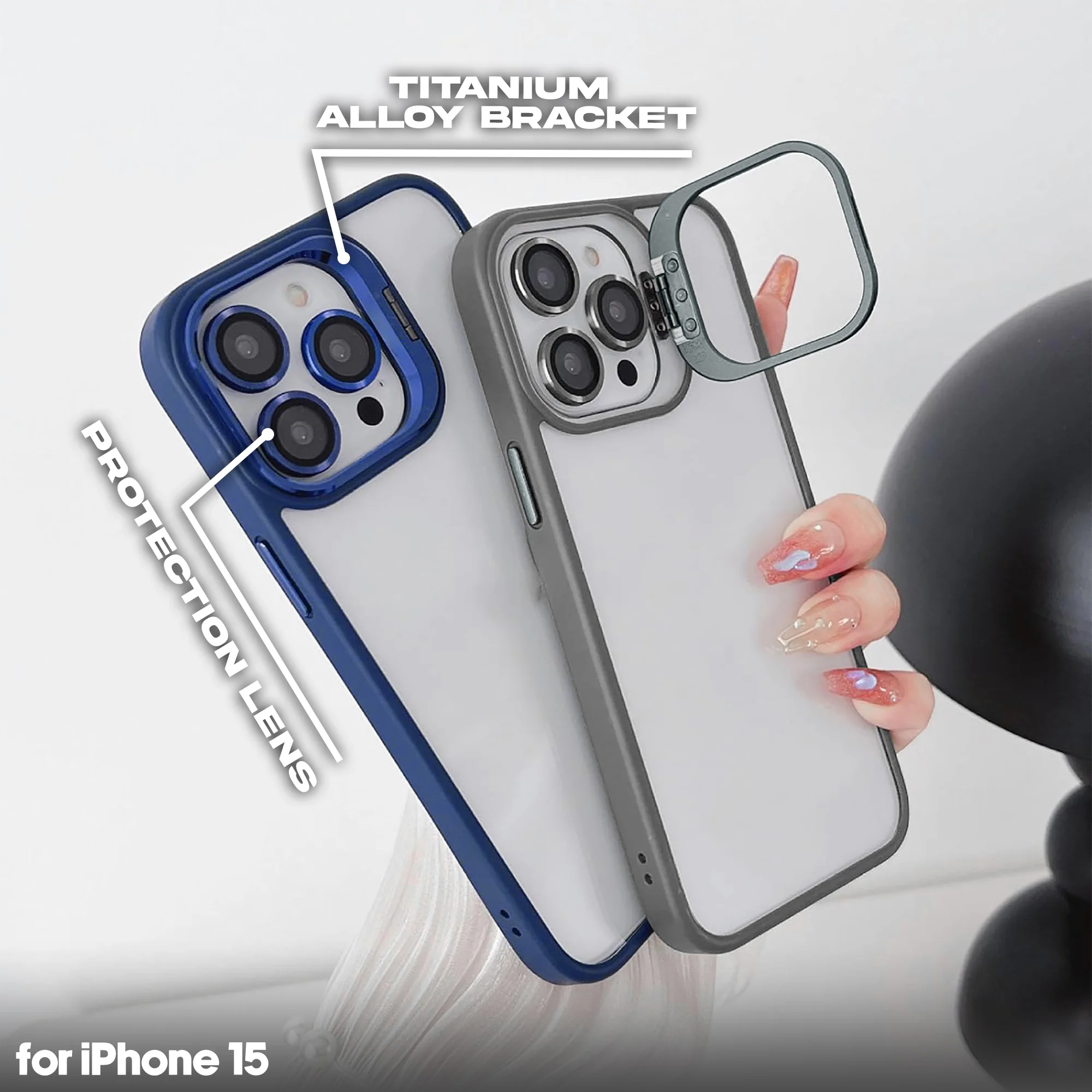 Transparent case with camera ring stand lens protector Back cover for Apple iPhone 15 - Image 10