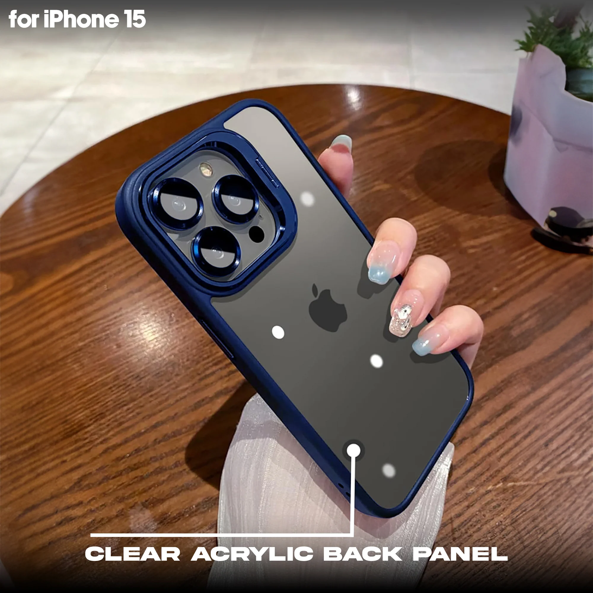 Transparent case with camera ring stand lens protector Back cover for Apple iPhone 15 - Image 11