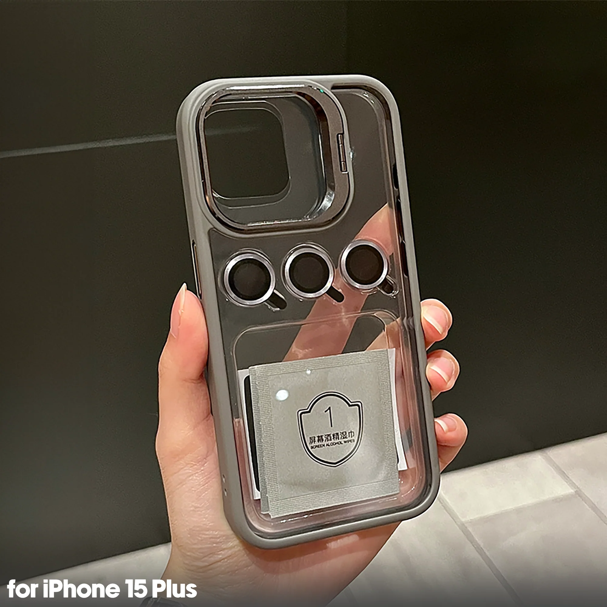 Transparent case with camera ring stand lens protector Back cover for Apple iPhone 15 Plus - Image 6