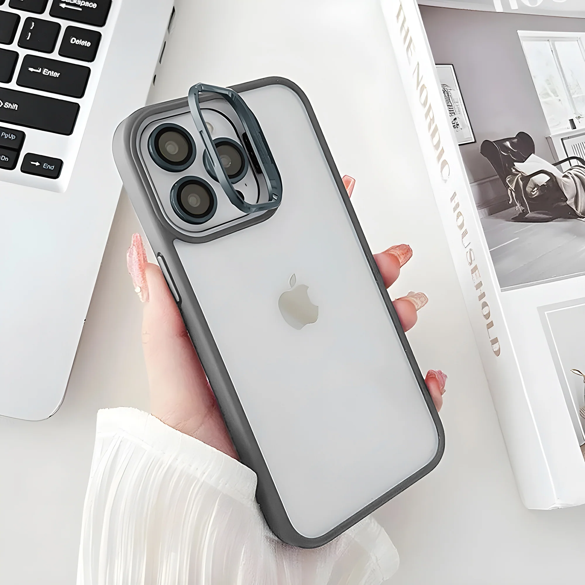 Transparent case with camera ring stand lens protector Back cover for Apple iPhone 15 Pro - Image 15