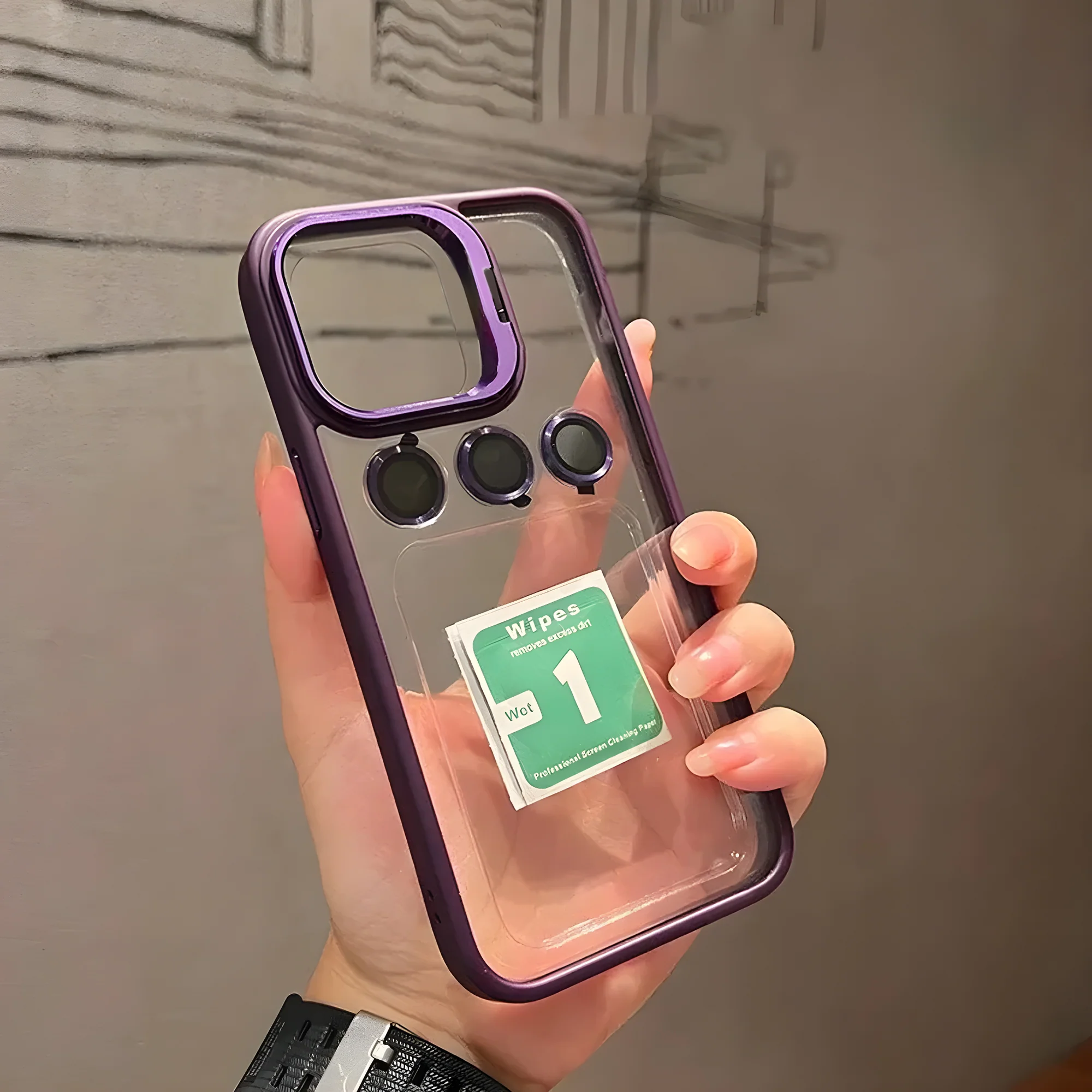 Transparent case with camera ring stand lens protector Back cover for Apple iPhone 15 Pro - Image 6