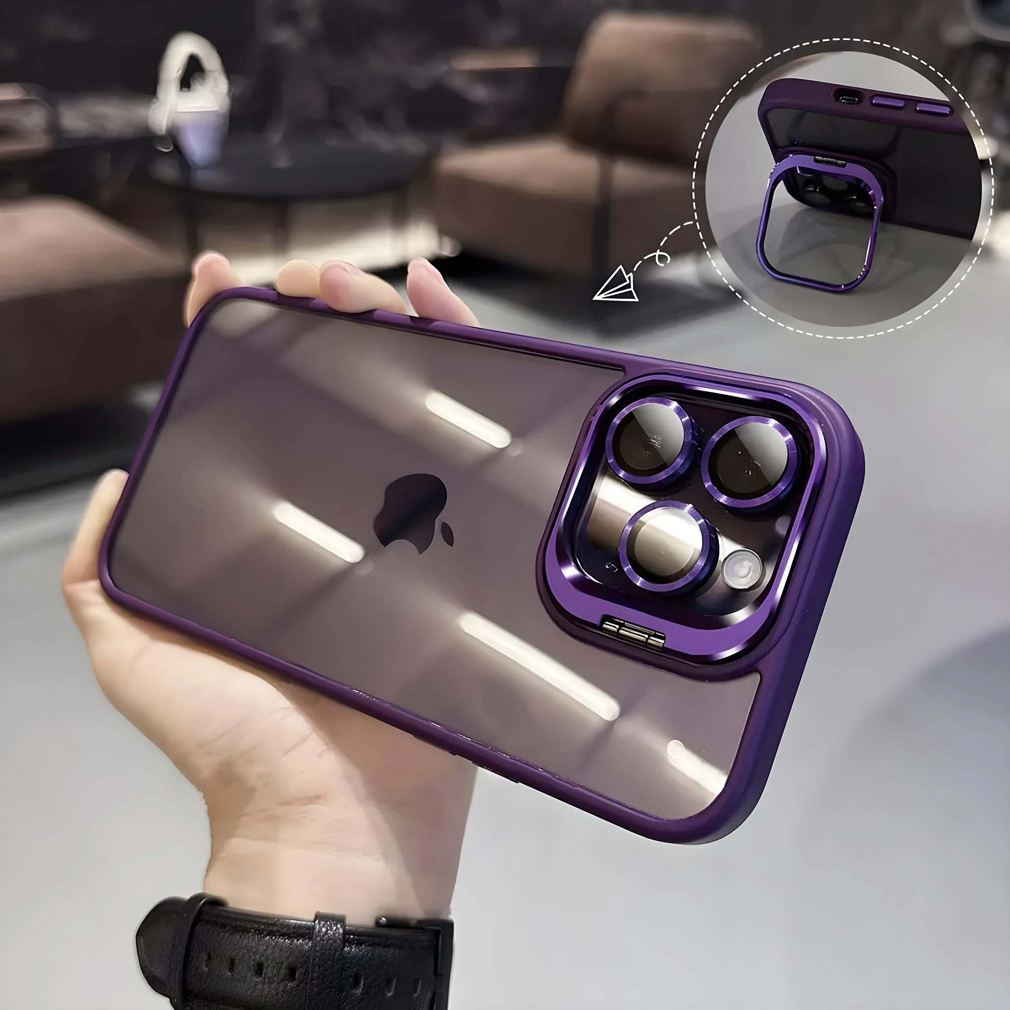 Transparent case with camera ring stand lens protector Back cover for Apple iPhone 15 Pro Max - Image 3