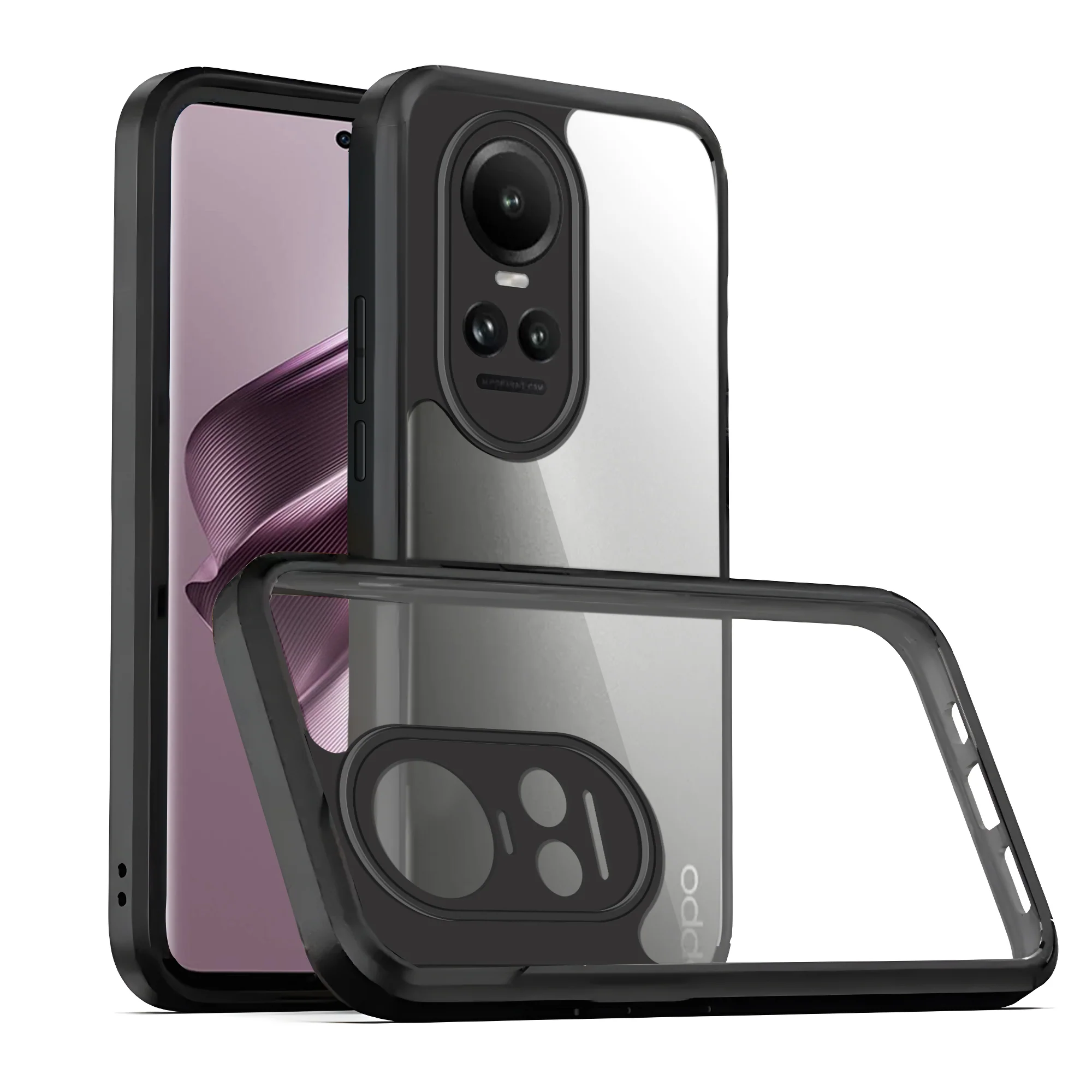 Transparent Case with Silicone Frame Back Cover for Oppo Reno 10 5G