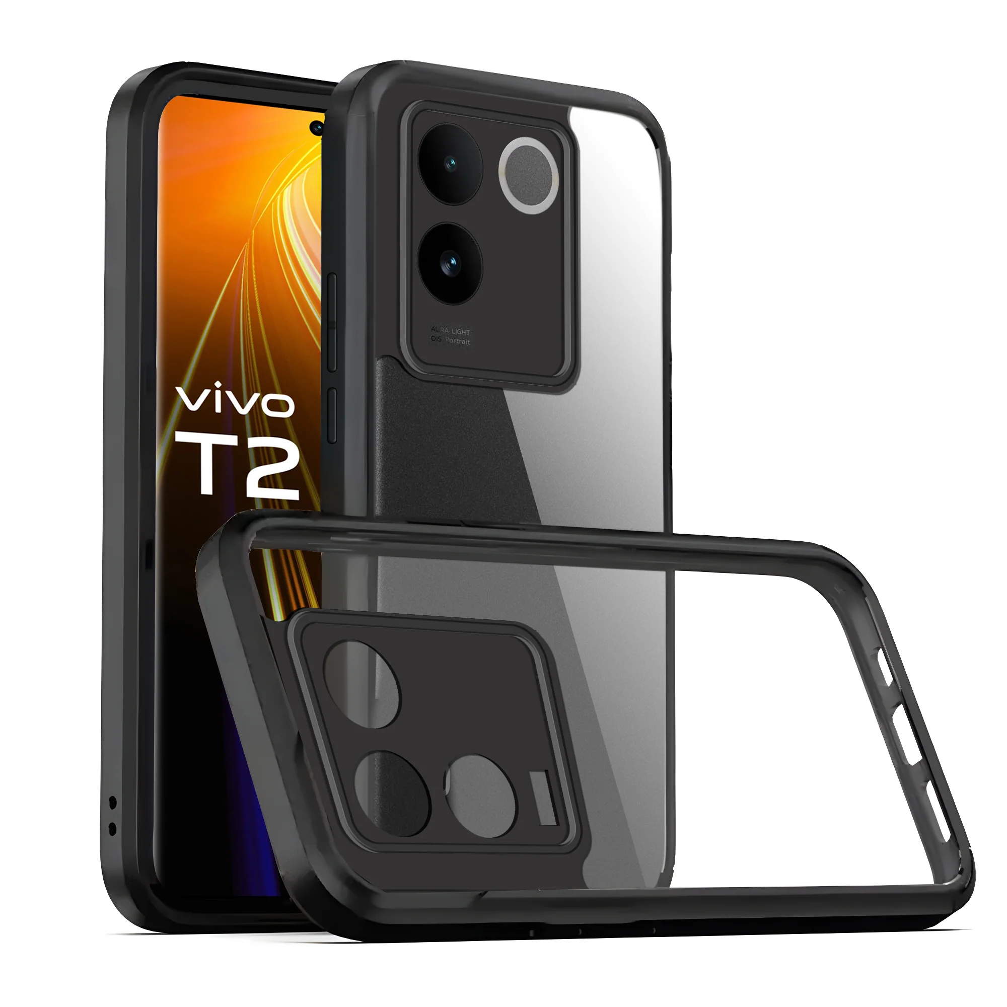 Transparent Case with Silicone Frame Back Cover for Vivo T2 Pro 5G
