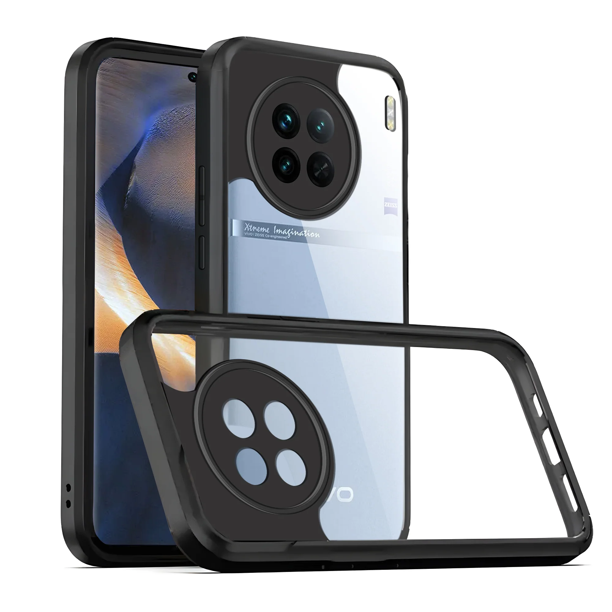 Transparent Case with Silicone Frame Back Cover for Vivo X90 5G