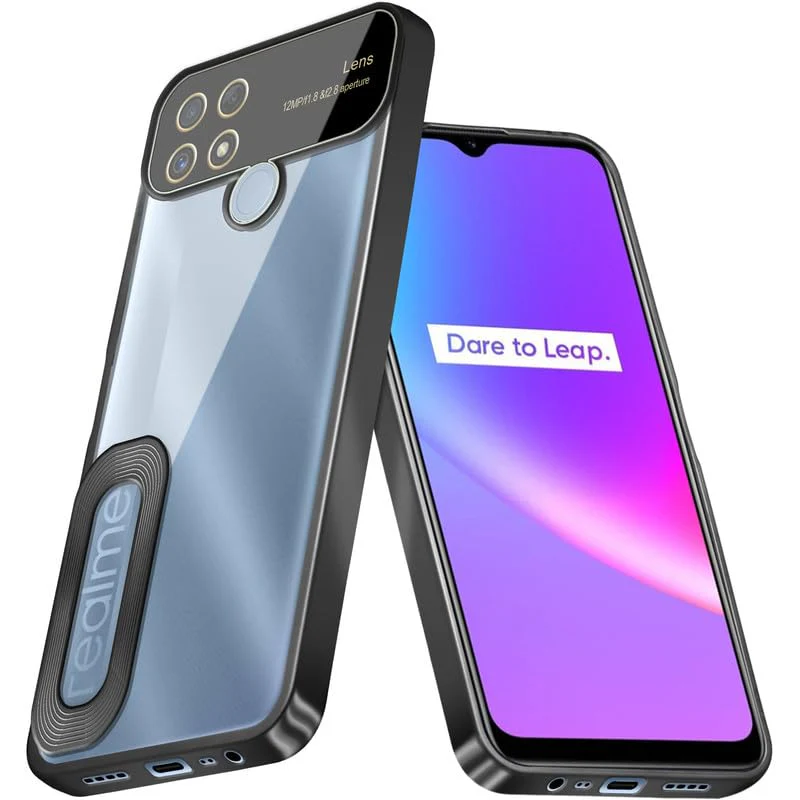 Transparent CD Logo Cut Back Cover Case for Realme C25 / C25s / C12 | Clear Back with Camera Lens Protector - Blue - Image 10