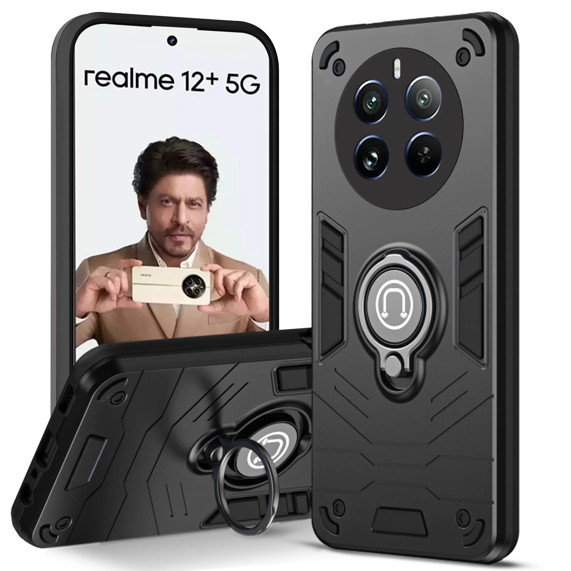 Ultra Rugged Armor Case with Rotating Ring Holder Back Case For Realme 12 Plus 5G