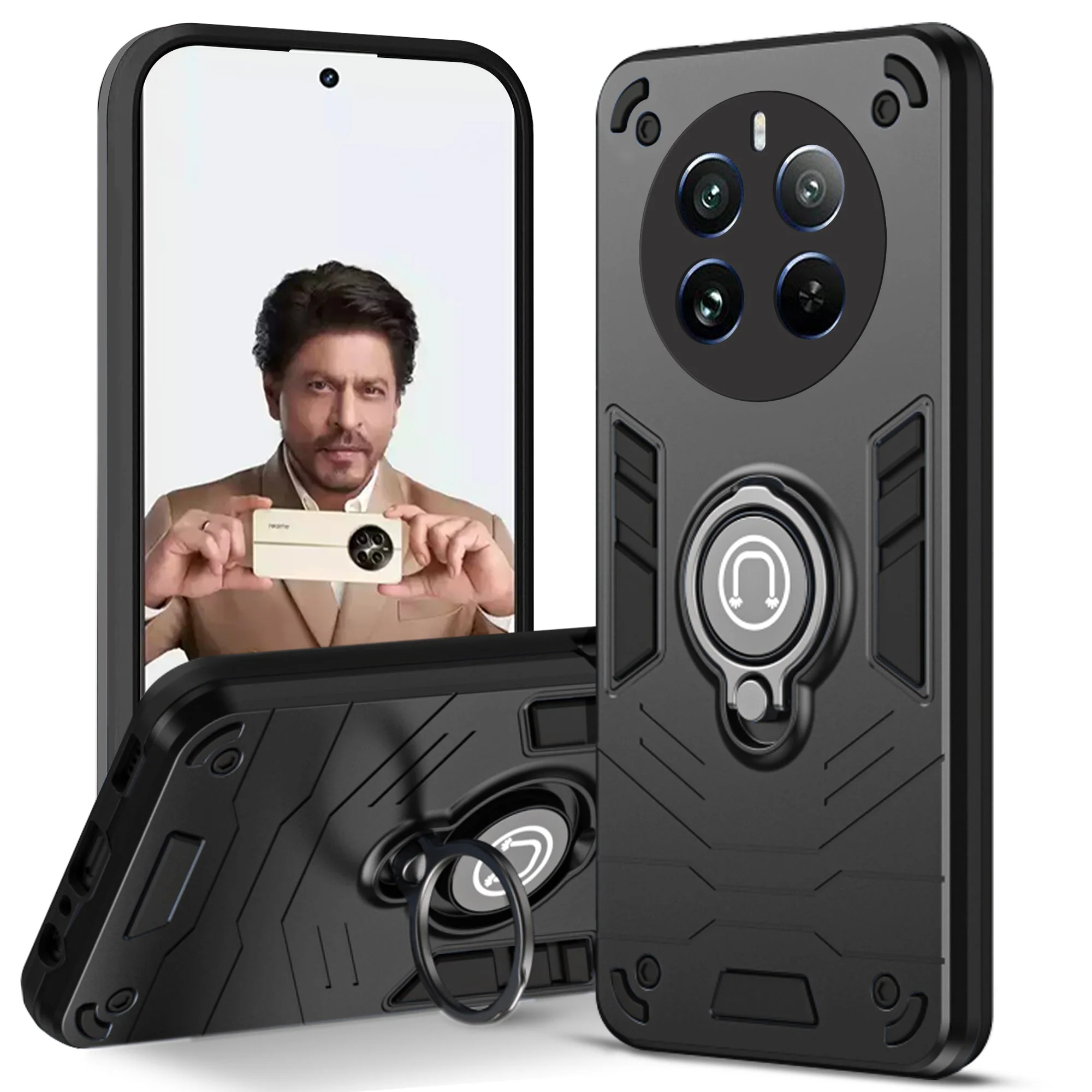 Ultra Rugged Armor Case with Rotating Ring Holder Back Case For Realme Narzo 70 5G