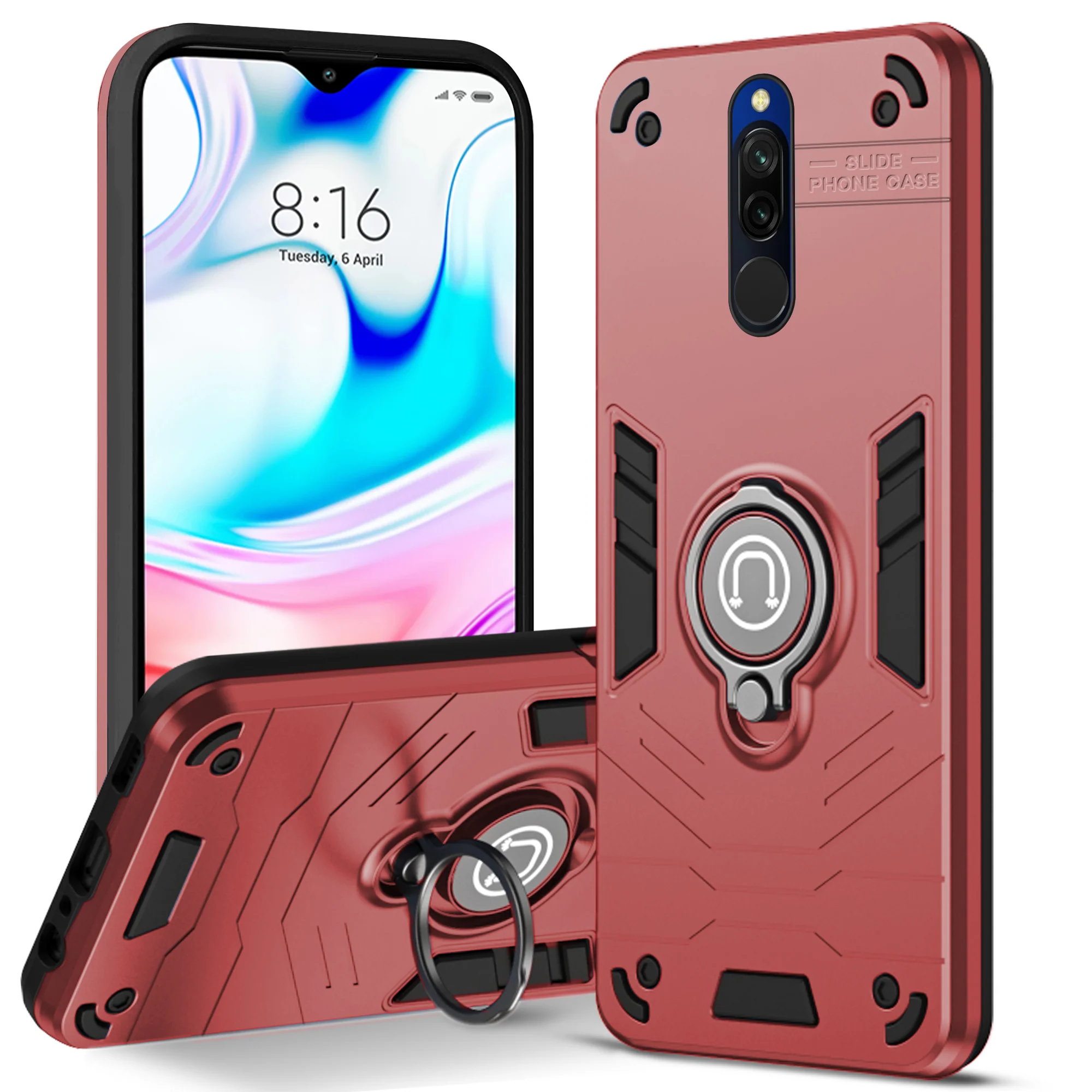 Ultra Rugged Armor Case with Rotating Ring Holder Back Case For Redmi 8 - Image 19