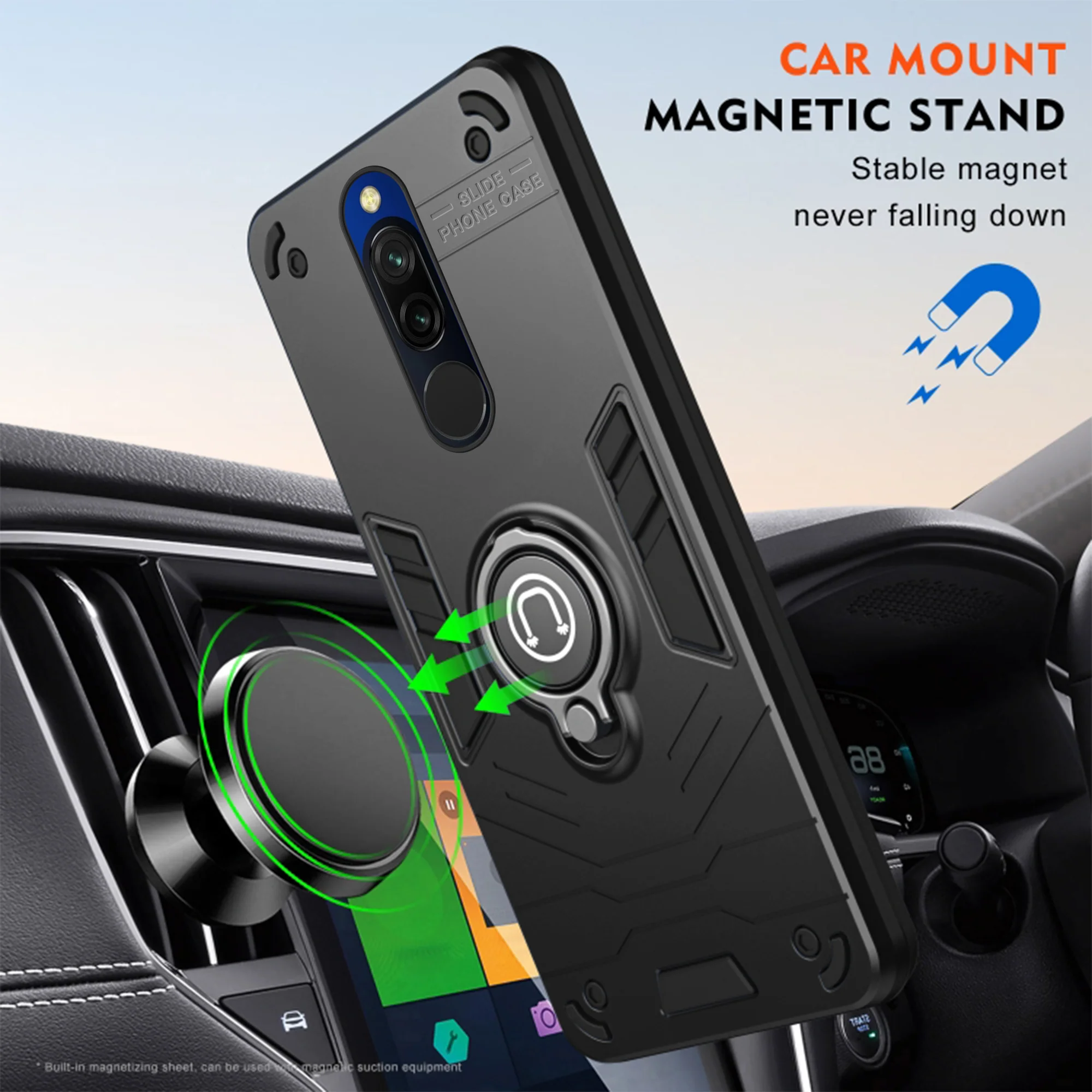 Ultra Rugged Armor Case with Rotating Ring Holder Back Case For Redmi 8 - Image 6