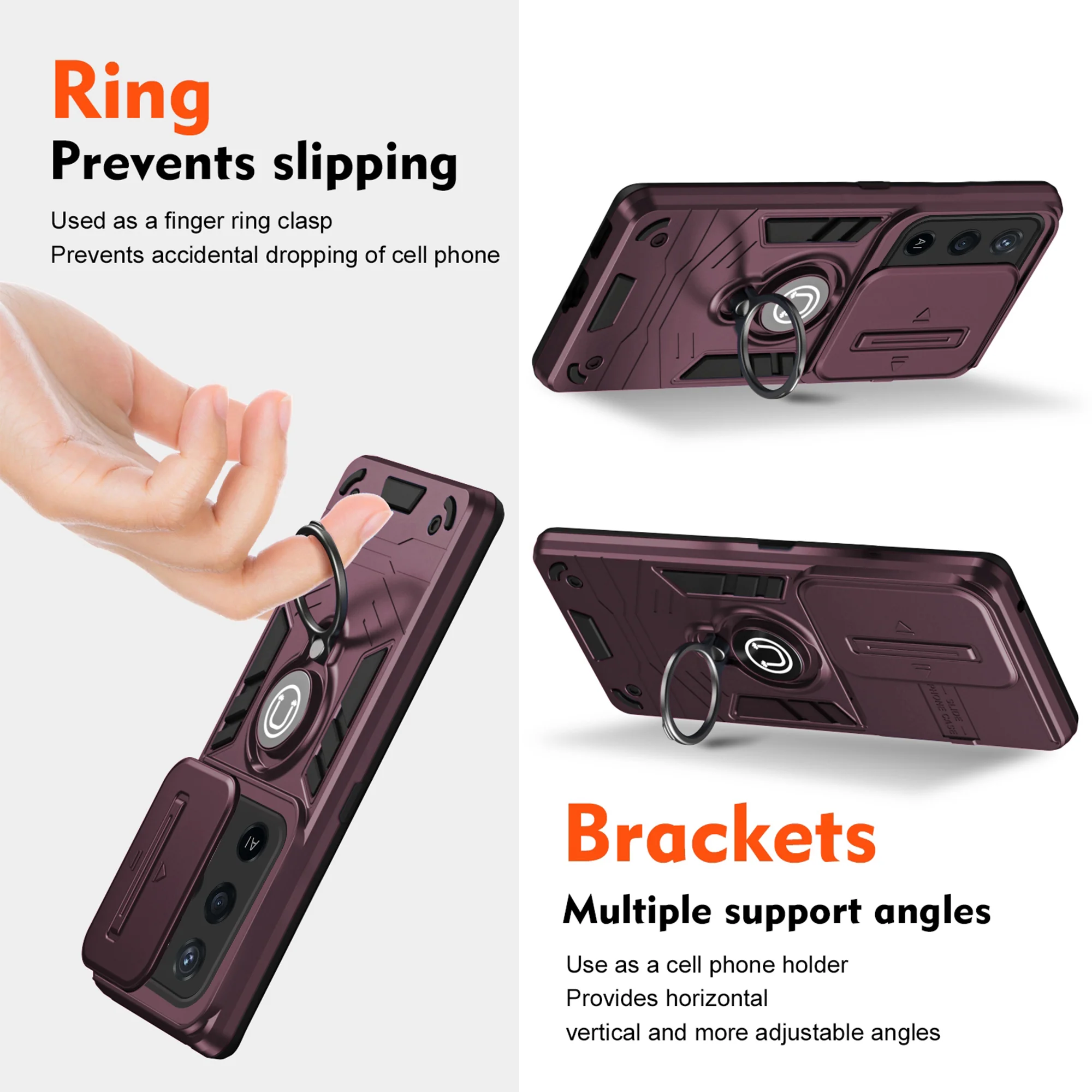 Ultra Rugged Armor Case with Rotating Ring Holder & Shutter Camera Protection Back Case For Oppo F19 Pro 5G - Image 33