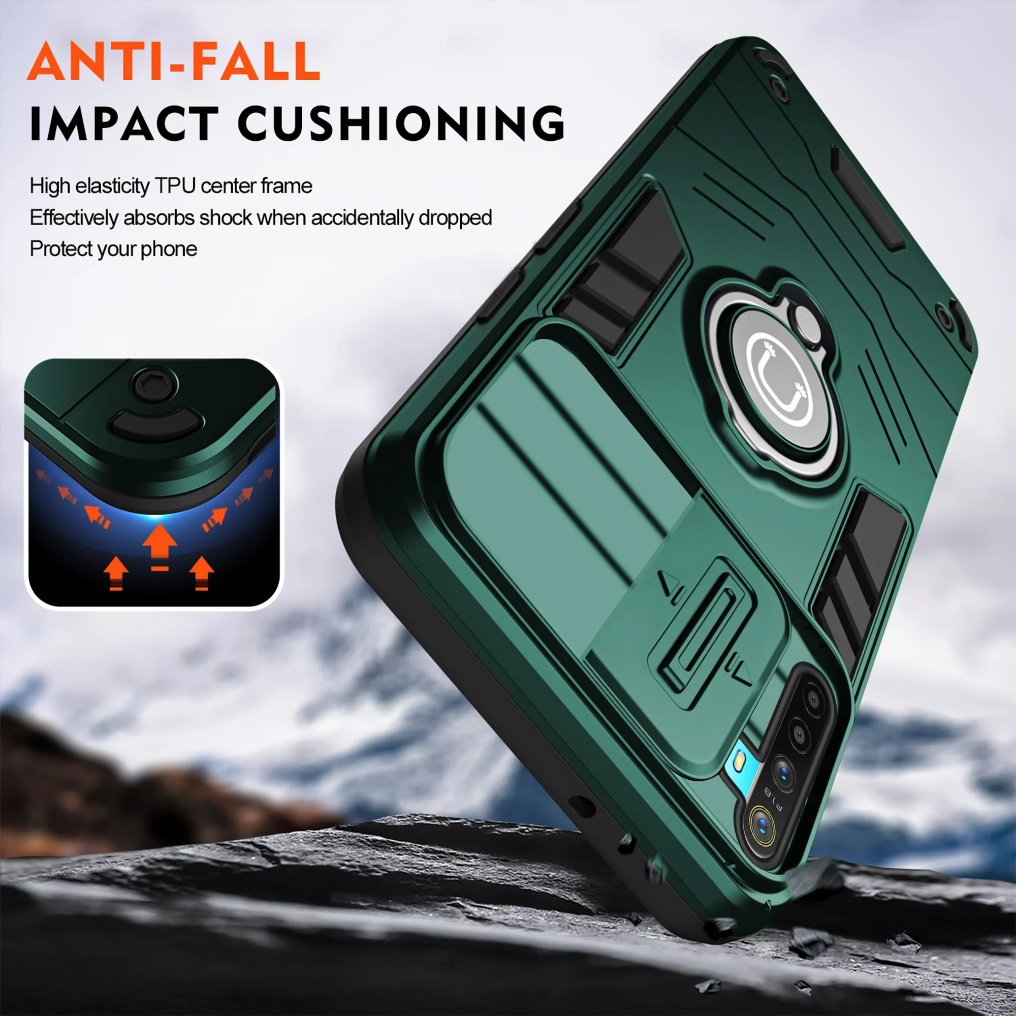 Ultra Rugged Case with Rotating Ring Holder Back Case For Realme 5 - Image 11