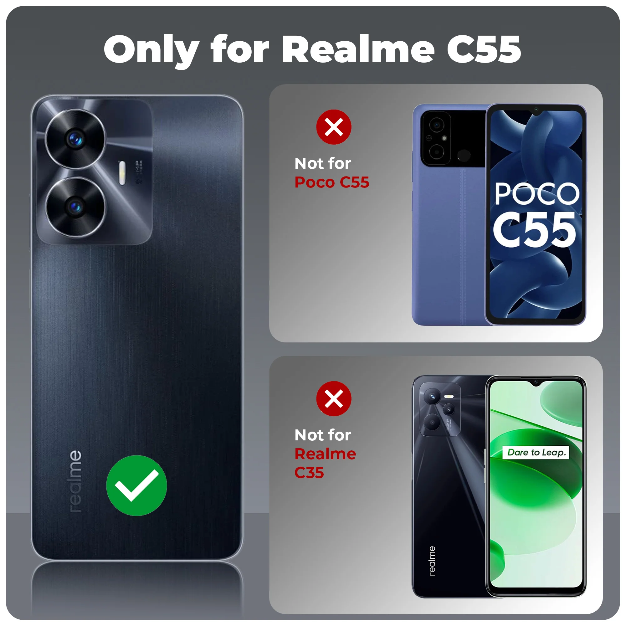 Silicone Frame Transparent Hard Back Cover for Realme C55 - Image 2