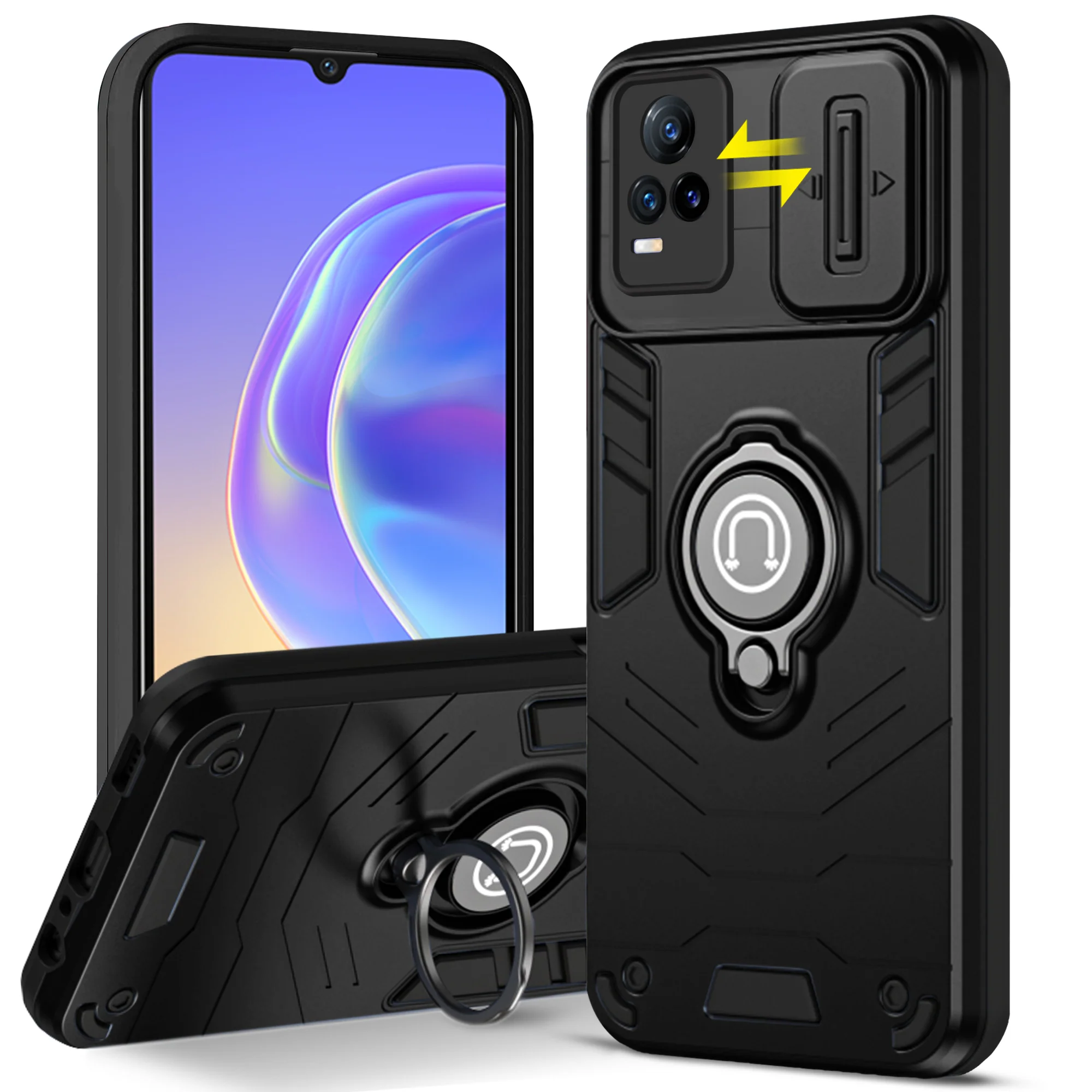 Ultra Rugged Case with Rotating Ring Holder Back Case For Vivo Y73 2021