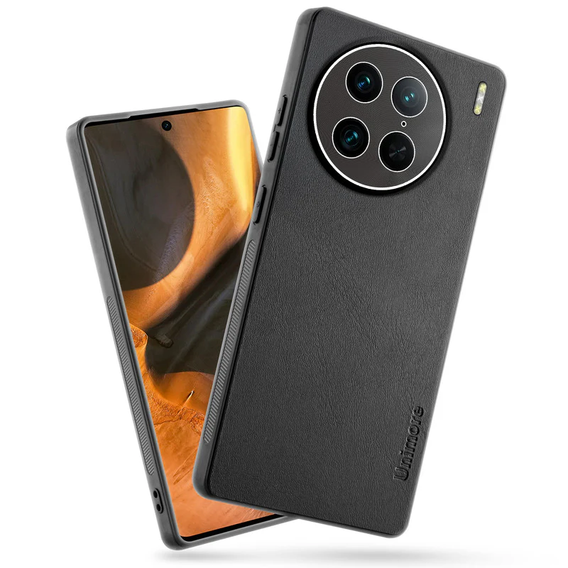 Unimore Leather Hard Case with Shiny Camera Protection For Vivo X90 Pro 5G