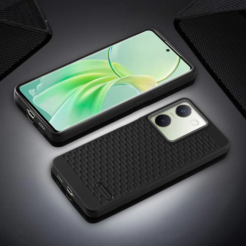 Soft Silicone Mobile Back Cover For Vivo Y300 Plus 5G with Dash Type Groove and Matte Gray Camera Ring - Image 3